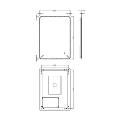 [BMAM603] Talke Soft Square LED Illuminated Touch Sensor Mirror with Demister, 700mm x 500mm - Technical Drawing