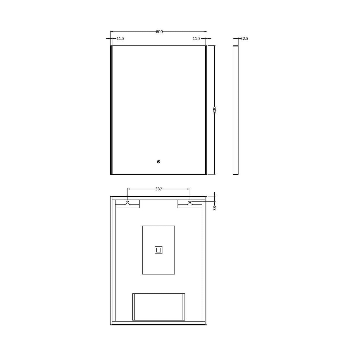 [BMAM604] Talke Rectangular LED Ambient Illuminated Touch Sensor Mirror with Demister, 800 x 600mm - Technical Drawing