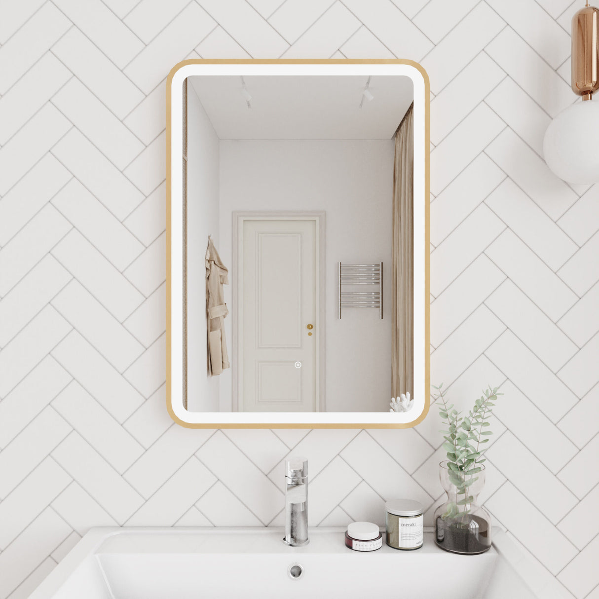 [BMFR702] Quixhill Rectangular LED Illuminated Touch Sensor Framed Mirror with Demister, 700mm x 500mm - Lifestyle 1