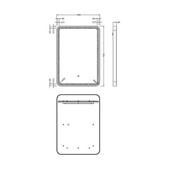 [BMFR703] Quixhill Rectangular LED Illuminated Touch Sensor Framed Mirror with Demister, 700mm x 500mm - Technical Drawing
