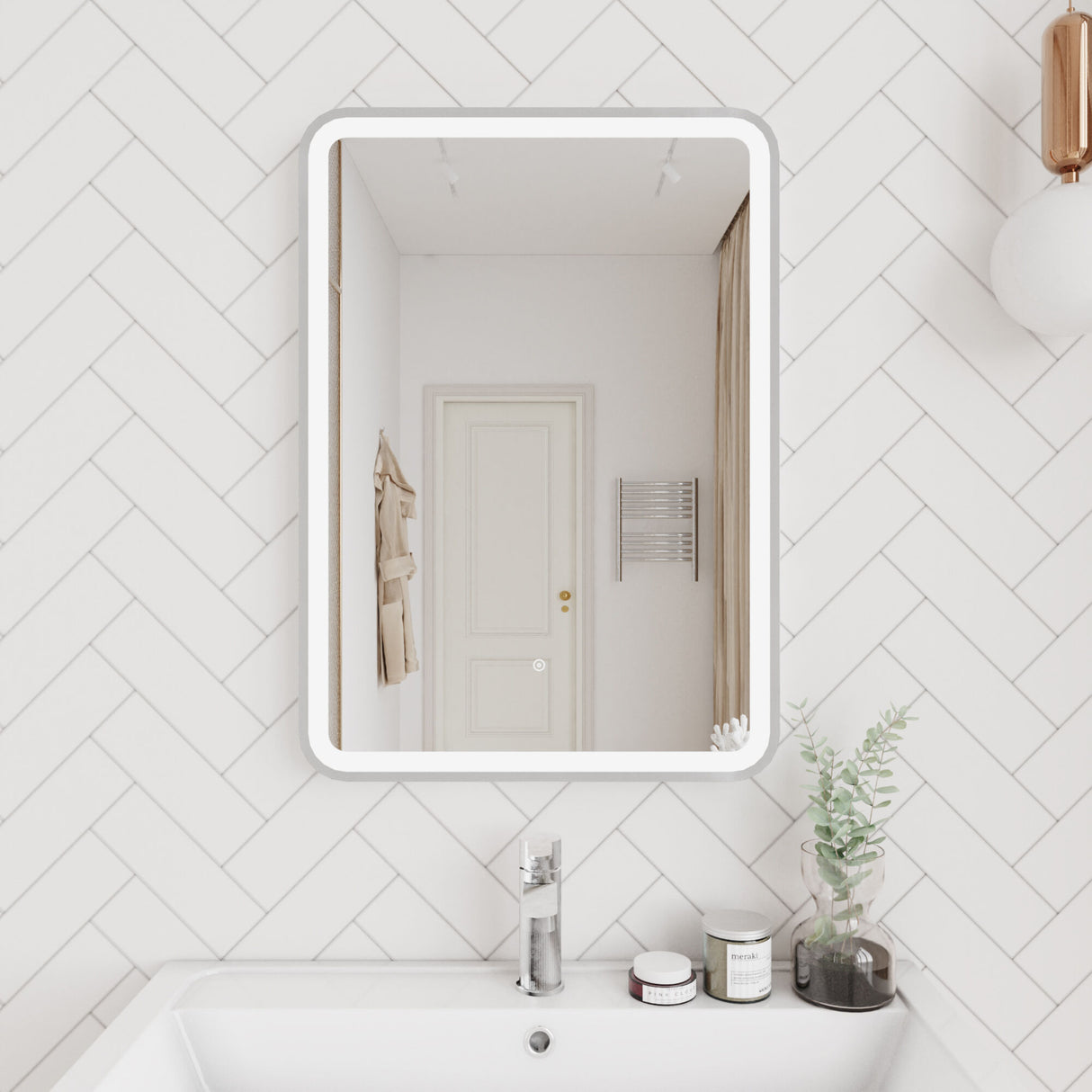 [BMFR703] Quixhill Rectangular LED Illuminated Touch Sensor Framed Mirror with Demister, 700mm x 500mm - Lifestyle 1