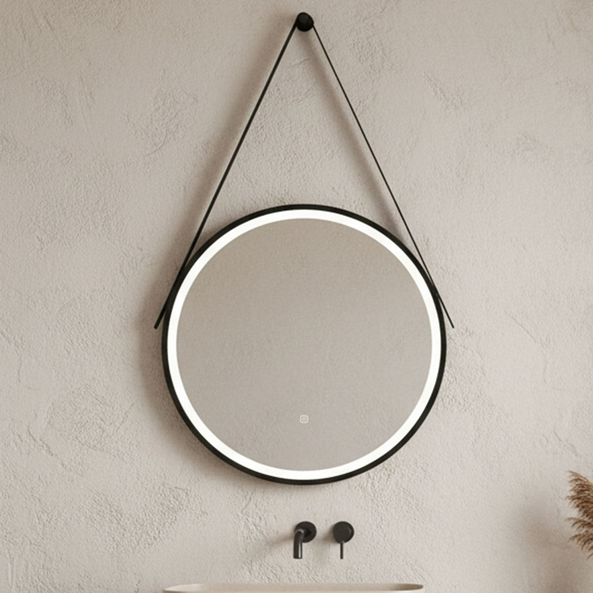 [BMFR711] Quixhill Round LED Illuminated Touch Sensor Framed Mirror with Demister & Strap - Choice of Colour and Size - Silo