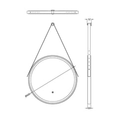 [BMFR712] Quixhill Round LED Illuminated Touch Sensor Framed Mirror with Demister & Strap - Choice of Colour and Size - Technical Drawing