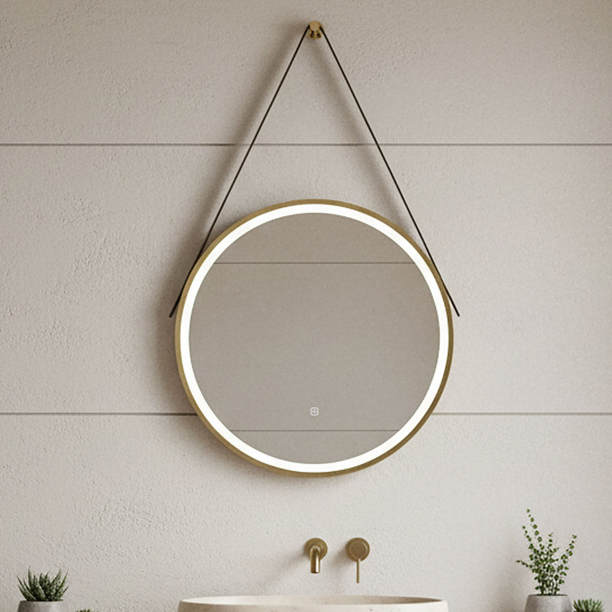 [BMFR712] Quixhill Round LED Illuminated Touch Sensor Framed Mirror with Demister & Strap - Choice of Colour and Size - Silo