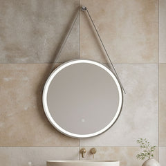 [BMFR713] Quixhill Round LED Illuminated Touch Sensor Framed Mirror with Demister & Strap - Choice of Colour and Size - Silo