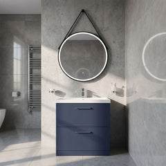 [BMFR721] Quixhill Round LED Illuminated Touch Sensor Framed Mirror with Demister & Strap - Choice of Colour and Size - Lifestyle 3
