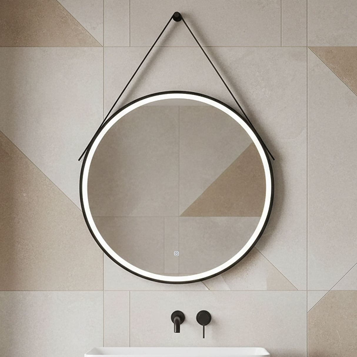 [BMFR721] Quixhill Round LED Illuminated Touch Sensor Framed Mirror with Demister & Strap - Choice of Colour and Size - Silo