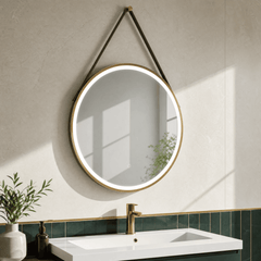 [BMFR722] Quixhill Round LED Illuminated Touch Sensor Framed Mirror with Demister & Strap - Choice of Colour and Size - Lifestyle 1