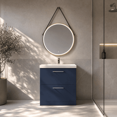 [BMFR722] Quixhill Round LED Illuminated Touch Sensor Framed Mirror with Demister & Strap - Choice of Colour and Size - Lifestyle 3