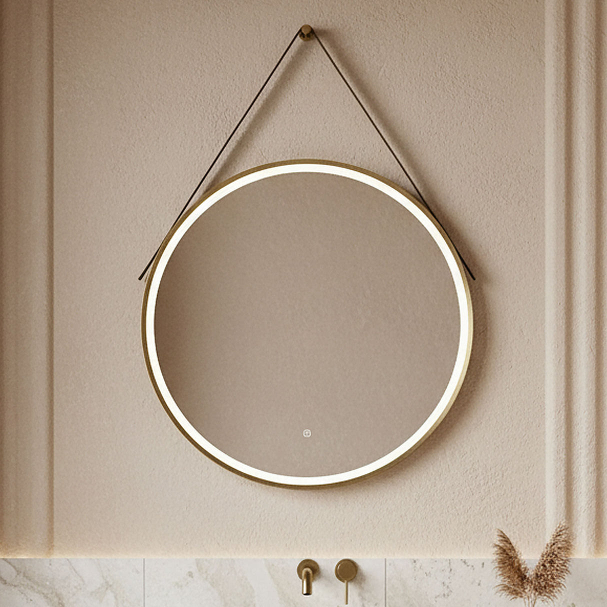 [BMFR722] Quixhill Round LED Illuminated Touch Sensor Framed Mirror with Demister & Strap - Choice of Colour and Size - Silo