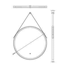 [BMFR723] Quixhill Round LED Illuminated Touch Sensor Framed Mirror with Demister & Strap - Choice of Colour and Size - Technical Drawing