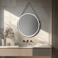 [BMFR723] Quixhill Round LED Illuminated Touch Sensor Framed Mirror with Demister & Strap - Choice of Colour and Size - Lifestyle 1