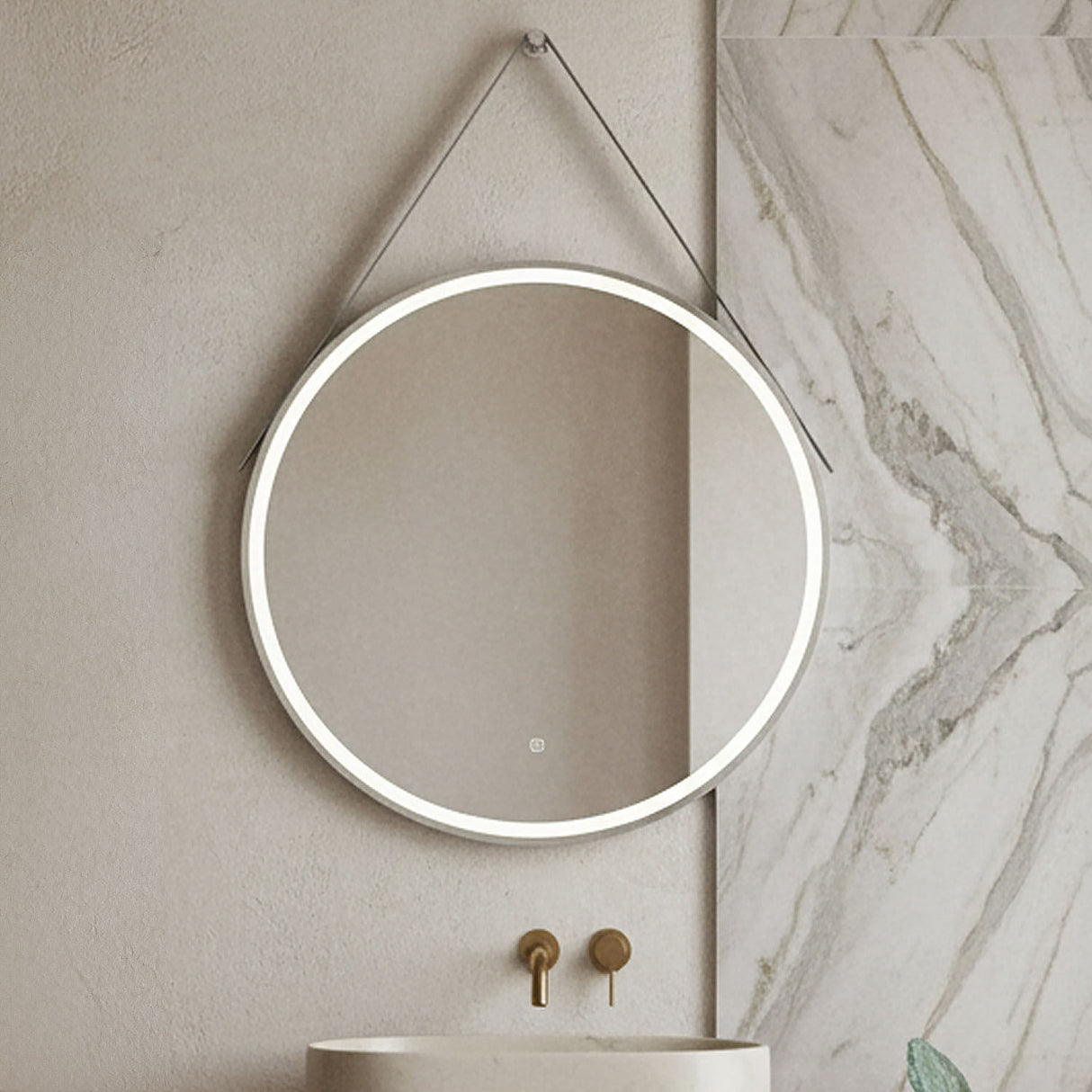 [BMFR723] Quixhill Round LED Illuminated Touch Sensor Framed Mirror with Demister & Strap - Choice of Colour and Size - Silo