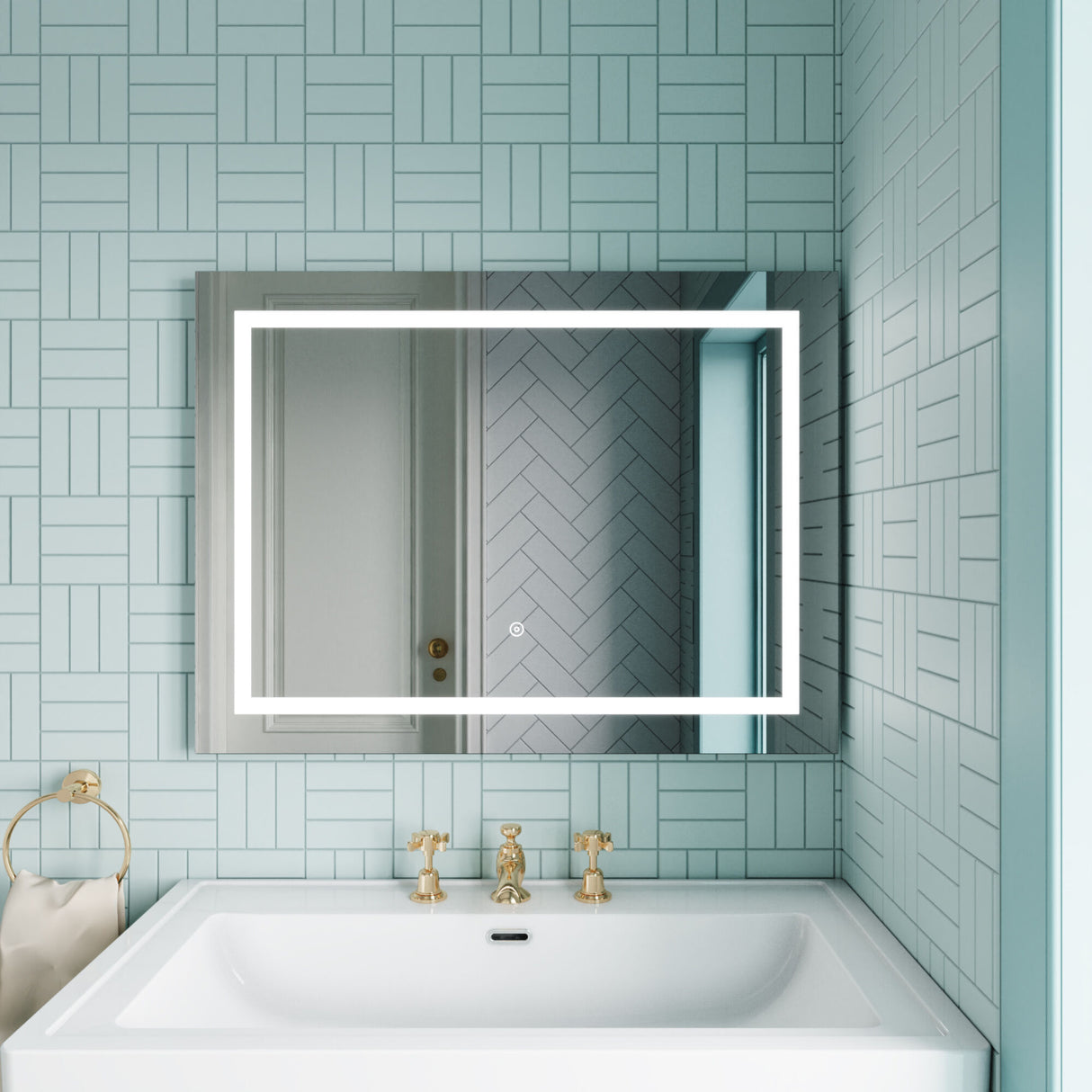 [BMLD506] Talke Rectangular Landscape LED Illuminated Touch Sensor Mirror with Demister, 800 x 500mm - Lifestyle 1