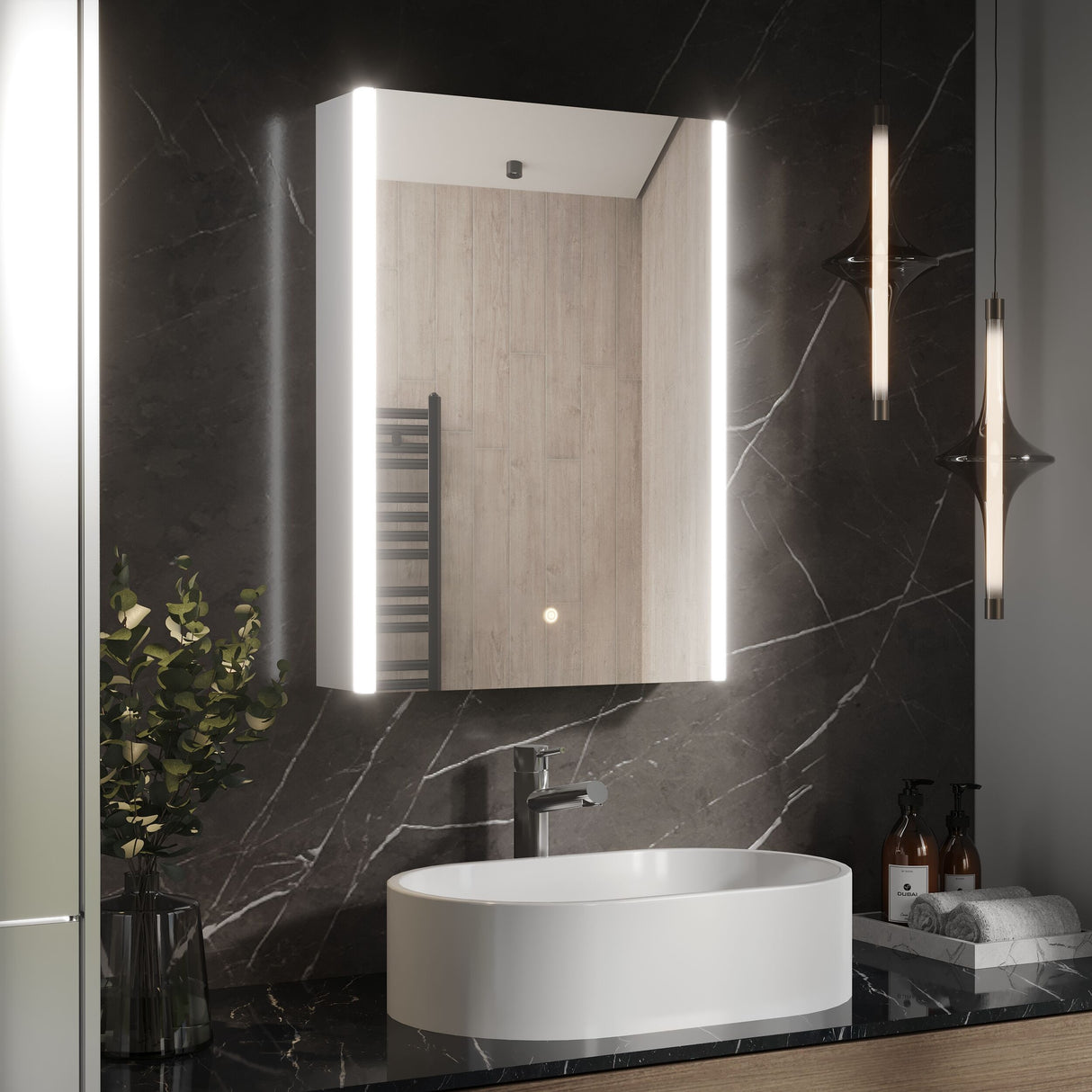[BMMC093] Talke 1 Door Touch Sensor Mirror Cabinet with Demister & Shaver Socket, 700 x 500mm - Lifestyle 3