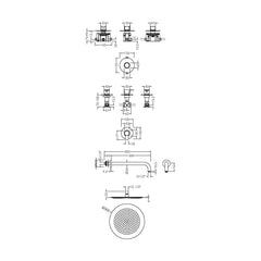 [BSB124ST1] 1 Outlet Luxury Shower Bundle - Stop Tap, Temperature Control, Arm & Head - Chrome - Technical Drawing