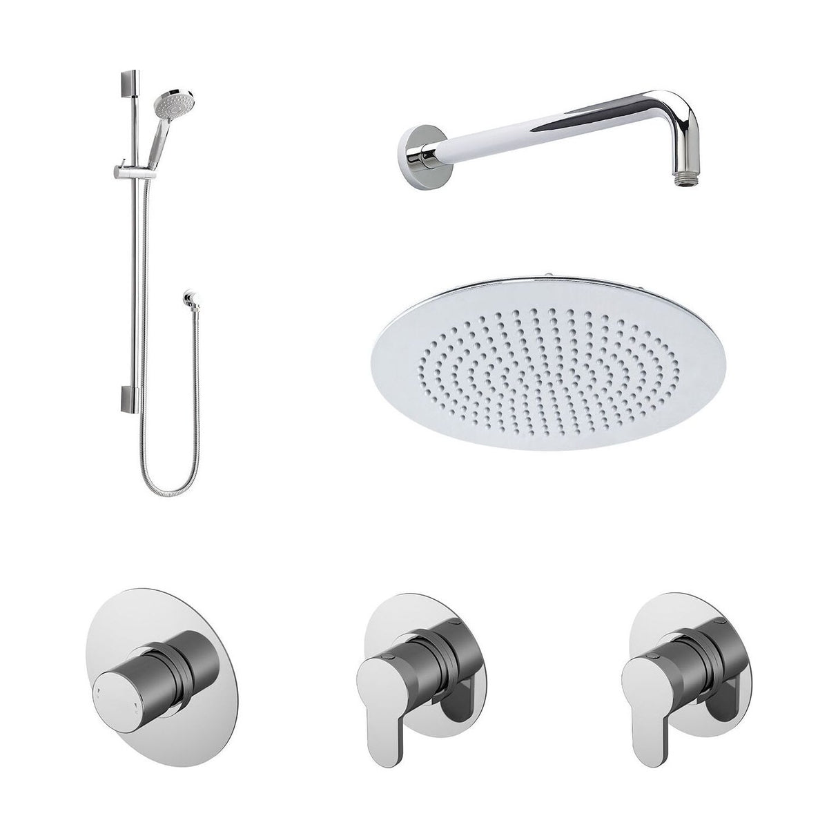[BSB128ST2] 2 Outlet Concealed Valves Shower Bundle with Slide Rail Kit, Wall Mount Arm & Head - Chrome - Cutout