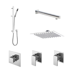 [BSB129ST2] 2 Outlet Concealed Valves Shower Bundle with Slide Rail Kit, Wall Mount Arm & Head - Chrome - Cutout