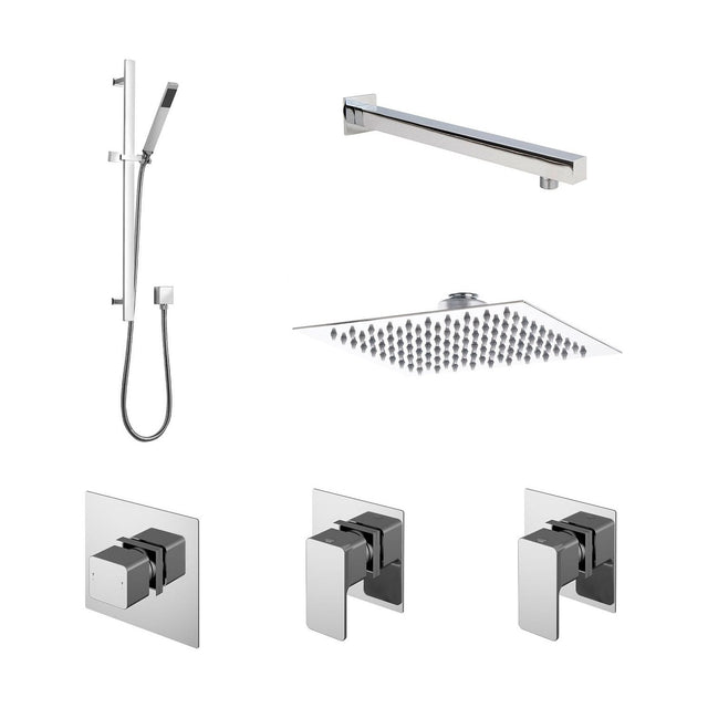 [BSB129ST2] 2 Outlet Concealed Valves Shower Bundle with Slide Rail Kit, Wall Mount Arm & Head - Chrome - Cutout