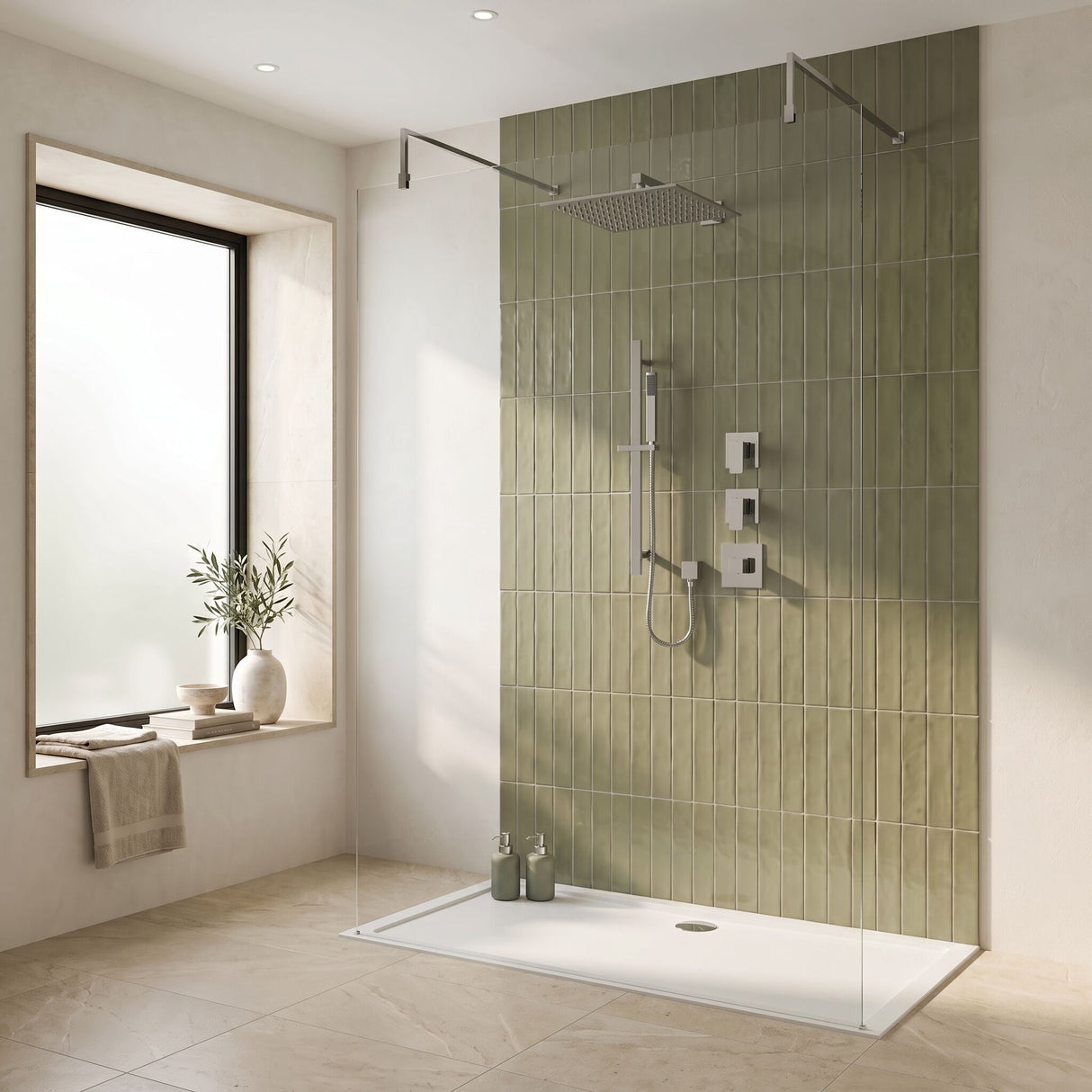 [BSB129ST2] 2 Outlet Concealed Valves Shower Bundle with Slide Rail Kit, Wall Mount Arm & Head - Chrome - Lifestyle 1