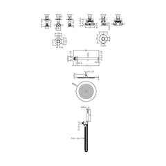 [BSB131ST2] 2 Outlet Concealed Valves Shower Bundle with Handset, Ceiling Mount Arm & Head - Chrome - Technical Drawing
