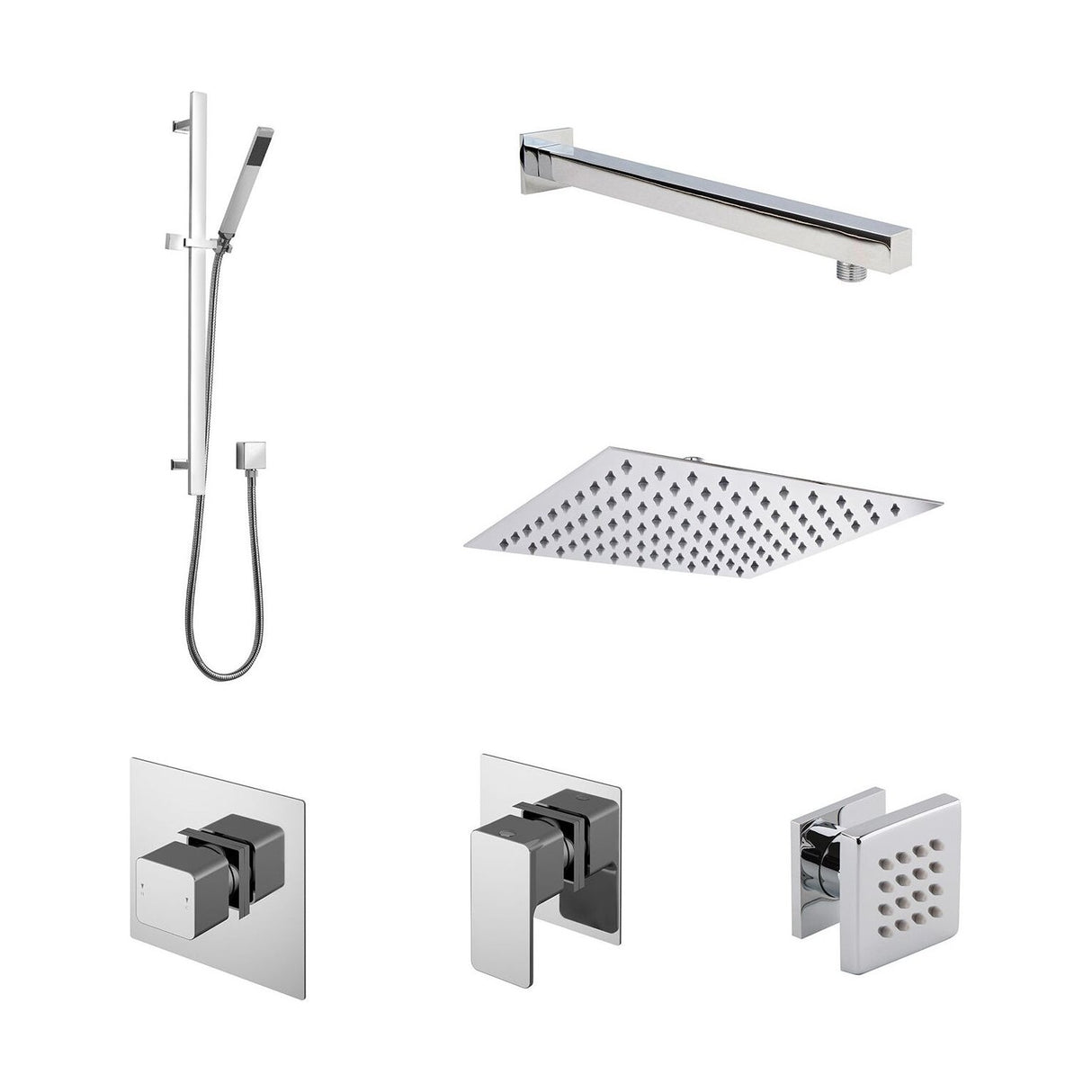 [BSB135ST3] 3 Outlet Concealed Valves Shower Bundle with Slide Rail Kit, Wall Mount Arm, Head & Body Jet- Chrome - Cutout