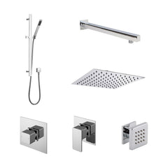 [BSB135ST3] 3 Outlet Concealed Valves Shower Bundle with Slide Rail Kit, Wall Mount Arm, Head & Body Jet- Chrome - Cutout