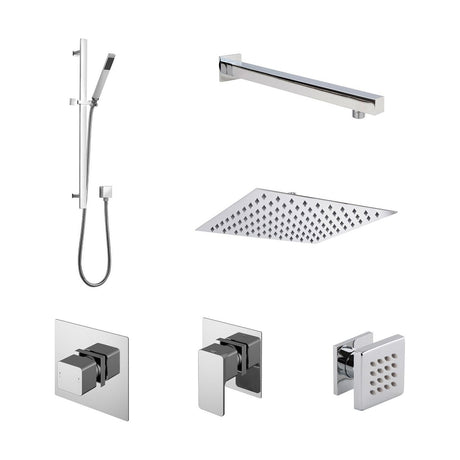 [BSB135ST3] 3 Outlet Concealed Valves Shower Bundle with Slide Rail Kit, Wall Mount Arm, Head & Body Jet- Chrome - Cutout