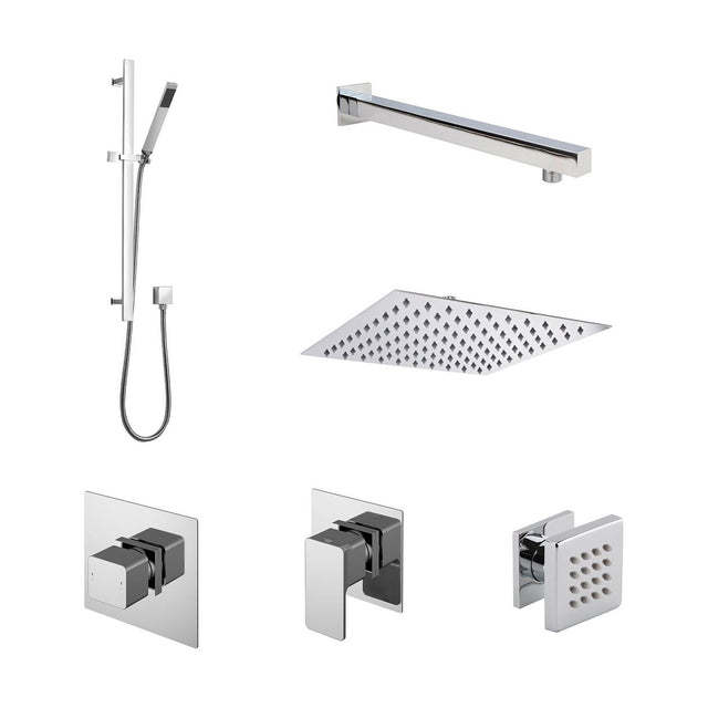 [BSB135ST3] 3 Outlet Concealed Valves Shower Bundle with Slide Rail Kit, Wall Mount Arm, Head & Body Jet- Chrome - Cutout
