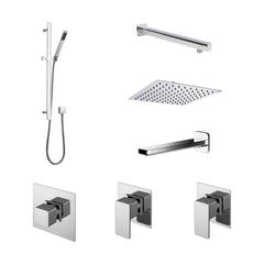 [BSB137ST3] 3 Outlet Concealed Valves Shower Bundle with Slide Rail Kit, Wall Mount Arm, Head & Bath Spout- Chrome - Cutout