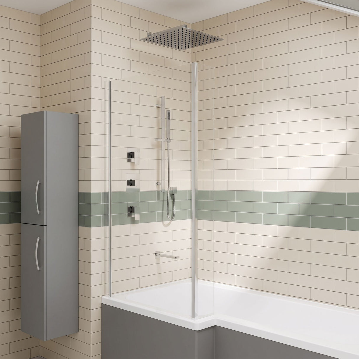 [BSB137ST3] 3 Outlet Concealed Valves Shower Bundle with Slide Rail Kit, Wall Mount Arm, Head & Bath Spout- Chrome - Lifestyle 1