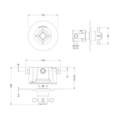 [BSBATC11] Traditional Concealed Thermostatic Shower Valve with Temperature Control - Chrome Finish by Balterley - Technical Drawing