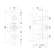 [BSBATR03] Traditional Concealed Triple Thermostatic Shower Valve with Diverter (3 Outlets) - Chrome - Balterley - Technical Drawing