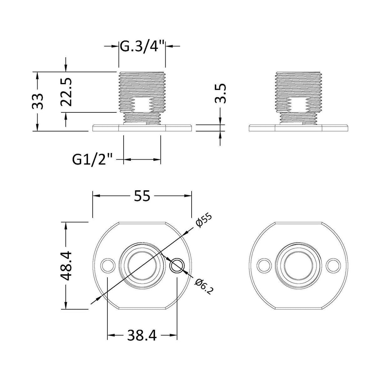 [BSBB315] Fast Fit Wall Hung Brackets for Bar Valve - Pair - Technical Drawing