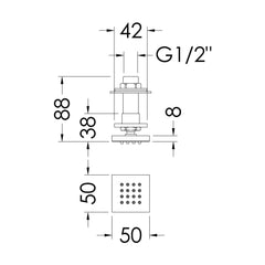 [BSBJ354] Shower Accessories Modern Square Body Jet - Chrome - Technical Drawing