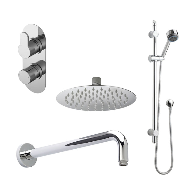 [BSBR06TW2] Balterley Pride Modern Round 2 Outlet Shower Valve, Head, Wall Arm and Slide Rail Handset Bundle - Chrome - Cutout