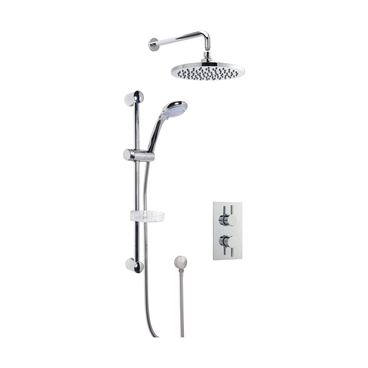 [BSBR18TW2] Concealed Round Twin Valve with Multi Function Slide Rail Kit, Arm & Head Shower Bundle - Chrome - Balterley - Cutout
