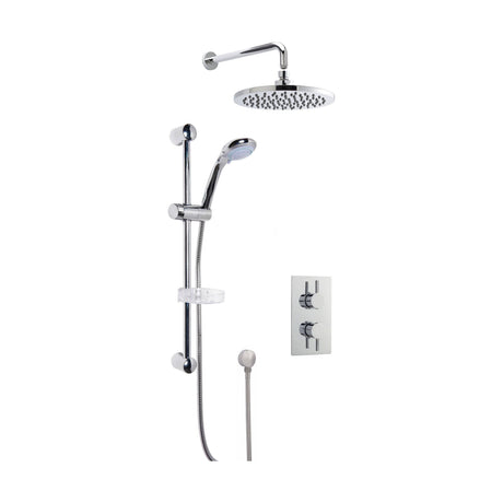 [BSBR18TW2] Concealed Round Twin Valve with Multi Function Slide Rail Kit, Arm & Head Shower Bundle - Chrome - Balterley - Cutout