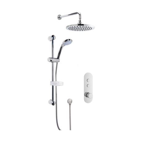 [BSBR20TW2] Concealed Round Push Button 2 Outlet Valve with Multi Function Slide Rail Kit, Arm & Head Shower Bundle - Chrome - Balterley - Cutout