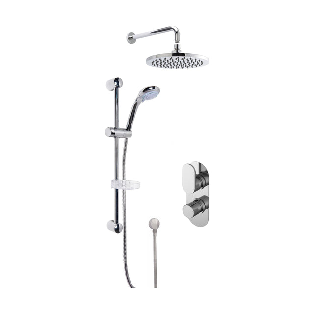 [BSBR21TW2] Current Concealed Round Twin Valve with Multi Function Slide Rail Kit, Arm & Head Shower Bundle - Chrome - Balterley - Cutout