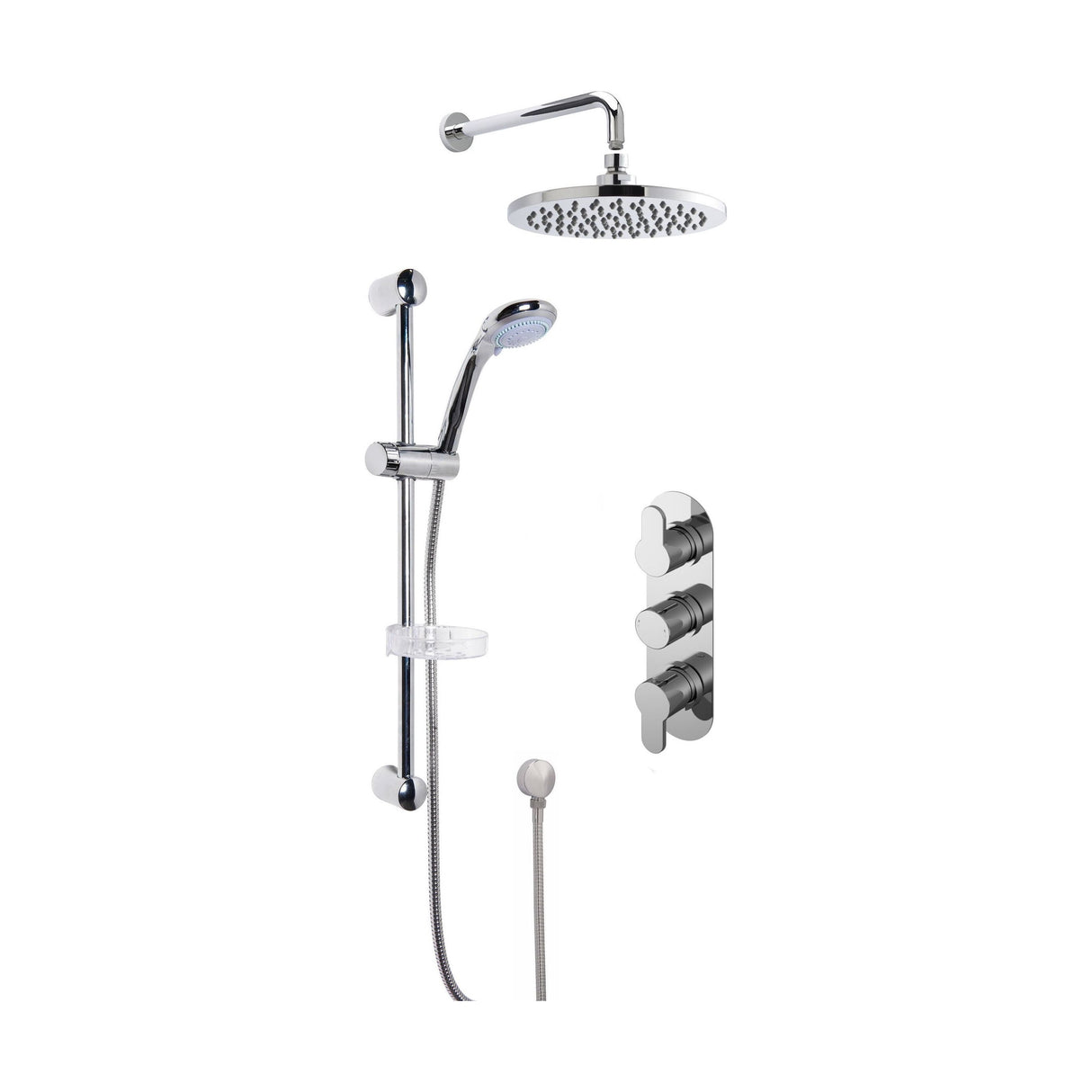 [BSBR24TR2] Pride Concealed Round Triple Valve with Multi Function Slide Rail Kit, Arm & Head Shower Bundle - Chrome - Balterley - Cutout