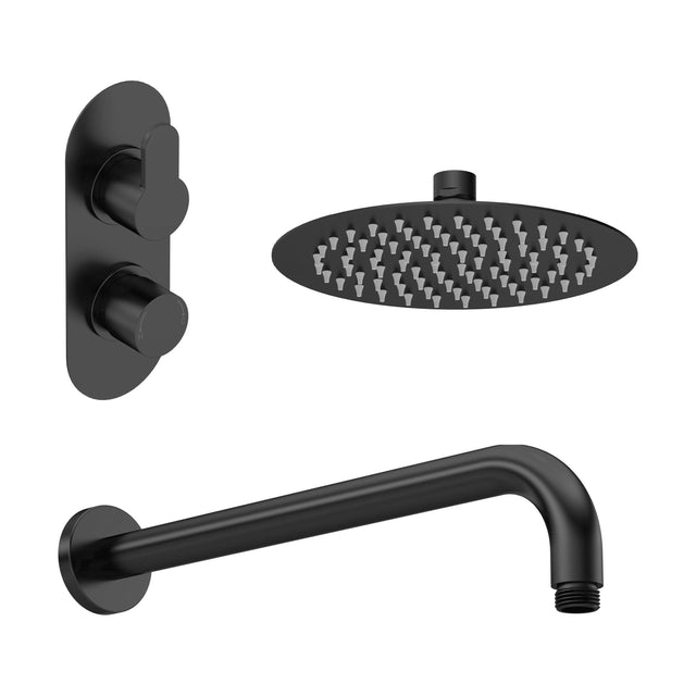 [BSBR41TW1] Balterley Pride Modern Round 1 Outlet Shower Valve, Head and Wall Arm Bundle - Black - Cutout