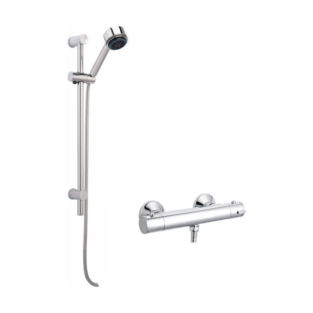 [BSBR73BV1] Round Thermostatic Bar Valve with Multi Function Handset Brass Slide Rail Kit Shower Bundle - Chrome - Balterley - Cutout