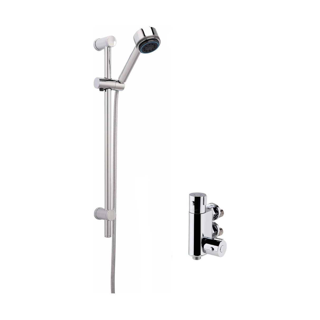 [BSBR78BV1] Thermostatic Round Vertical Bar Valve and Multi Function Handset Slider Rail Kit Shower Bundle - Chrome - Balterley - Cutout