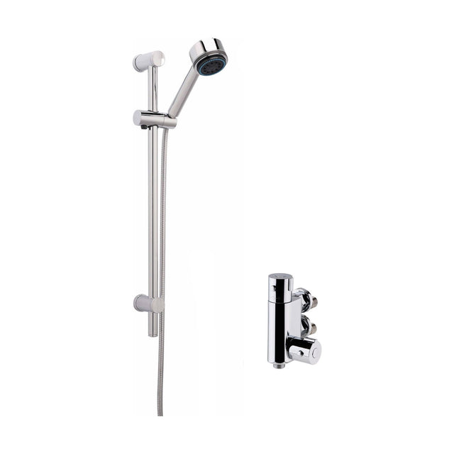 [BSBR78BV1] Thermostatic Round Vertical Bar Valve and Multi Function Handset Slider Rail Kit Shower Bundle - Chrome - Balterley - Cutout