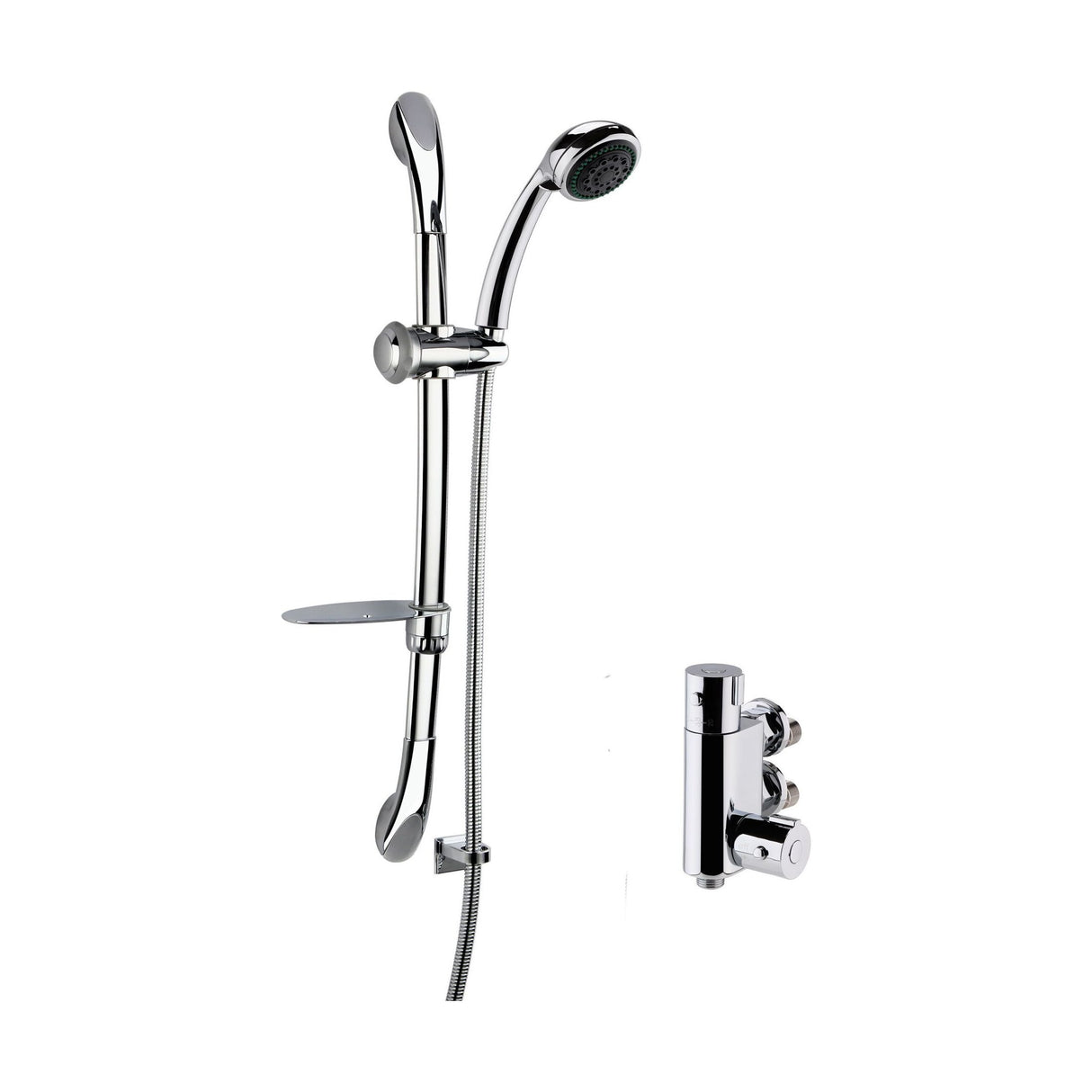 [BSBR79BV1] Round Thermostatic Vertical Bar Valve and Luxury Curved Slider Rail Kit Shower Bundle - Chrome - Balterley - Cutout