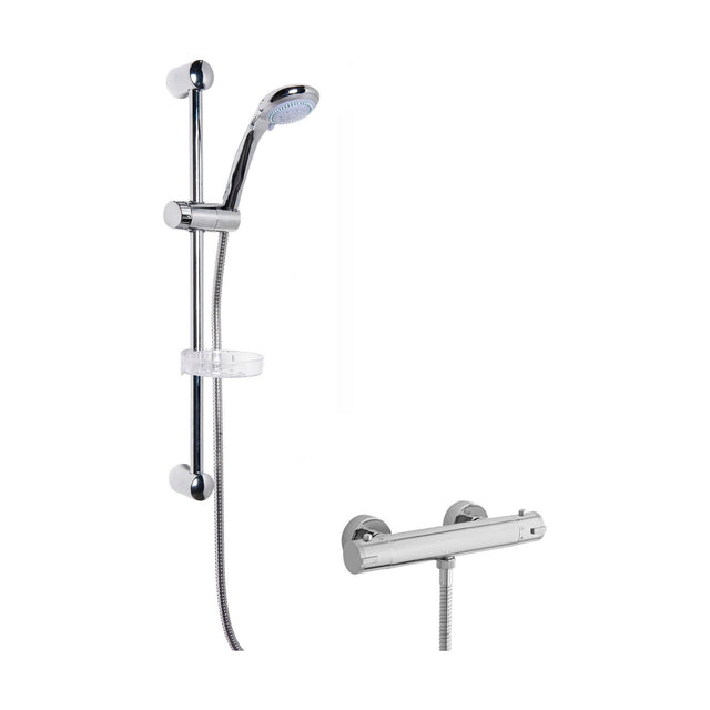 [BSBR81BV1] Round Thermostatic Minimalist Bar Valve and Multi Function Handset Slider Rail Kit Shower Bundle - Chrome - Balterley - Cutout