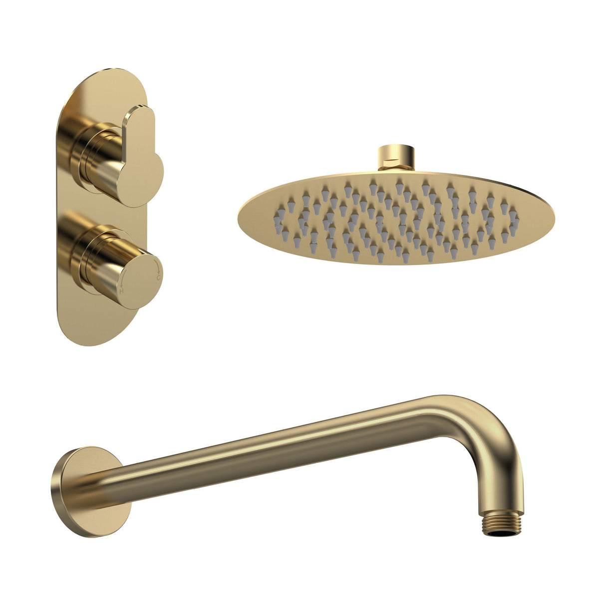 [BSBR81TW1] Balterley Pride Modern Round 1 Outlet Shower Valve, Head and Wall Arm Bundle - Brushed Brass - Cutout