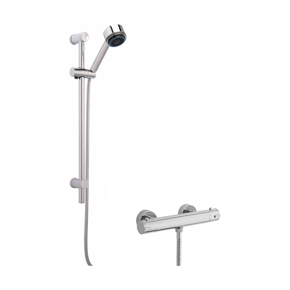 [BSBR82BV1] Round Thermostatic Minimalist Bar Valve and Brass Multi Function Handset Slider Rail Kit Shower Bundle - Chrome - Balterley - Cutout