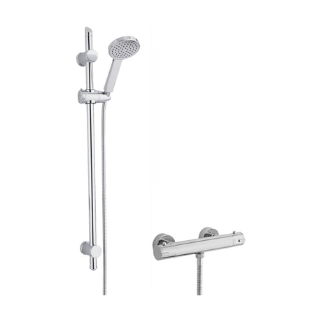 [BSBR83BV1] Round Thermostatic Minimalist Bar Valve and Water Saving Handset Slider Rail Kit Shower Bundle - Chrome - Balterley - Cutout